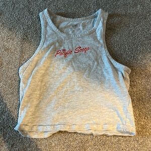 small grey tank-top with popsicle on back and writing on front
